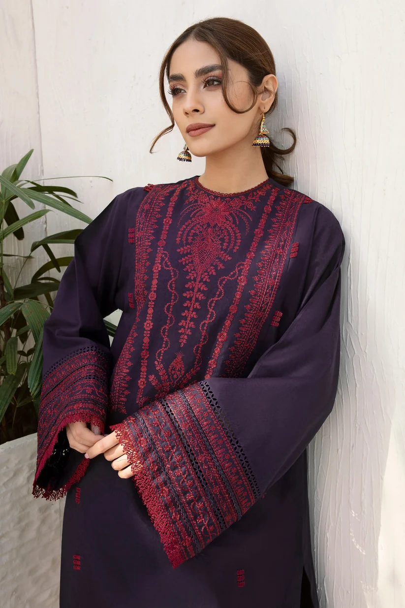 3 Piece Unstitched Embroidered Dhanak Fabric With Plain Dhanak Shawl - Image 3