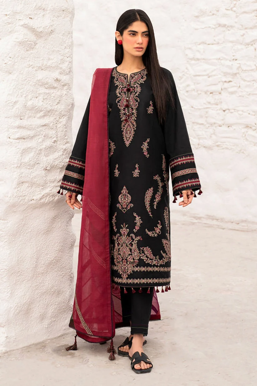 3 Piece Unstitched Heavy Embroidered Dhanak Suit With ( Printed Blended Dupatta )