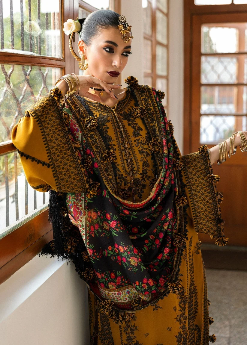 3 Piece Unstitched Embroidered Dhanak Suit With Digital Printed Blended Shawl - Image 2