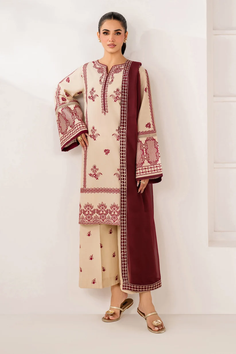 3 Piece Unstitched Heavy Embroidered Dhanak Fabric With Embroidered Dhanak Shawl - Image 5