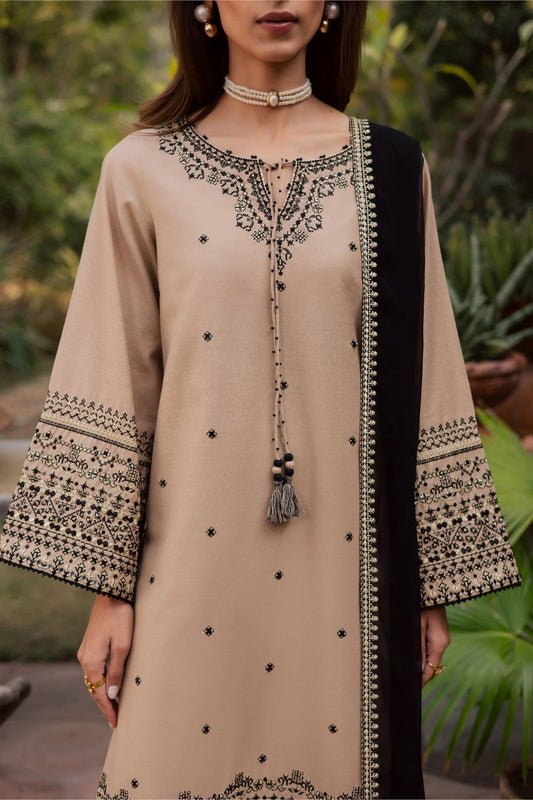 3 Piece Unstitched Embroidered Dhanak Fabric With Embroidered Dhanak Shawl - Image 4