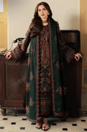 3 Piece Unstitched Heavy Embroidered Dhanak Fabric With Embroidered Dhanak Shawl