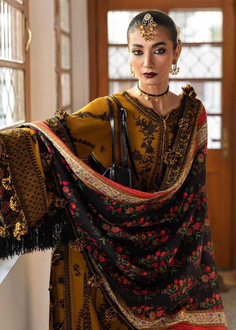 3 Piece Unstitched Embroidered Dhanak Suit With Digital Printed Blended Shawl - Image 4