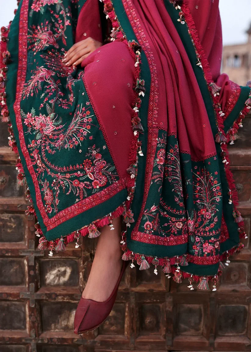 3 Piece Unstitched Embroidered Dhanak Suit With Embroidered Dhanak Shawl - Image 4