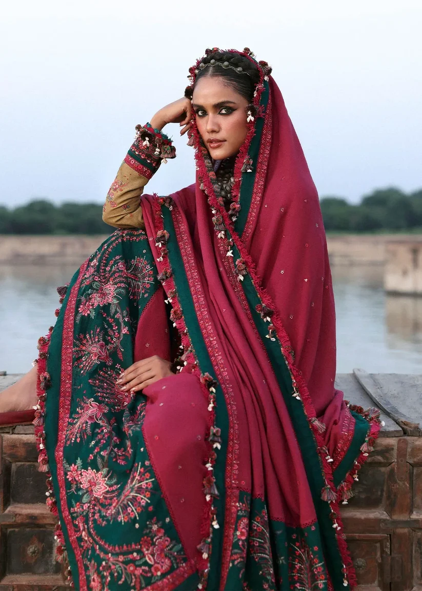 3 Piece Unstitched Embroidered Dhanak Suit With Embroidered Dhanak Shawl - Image 5