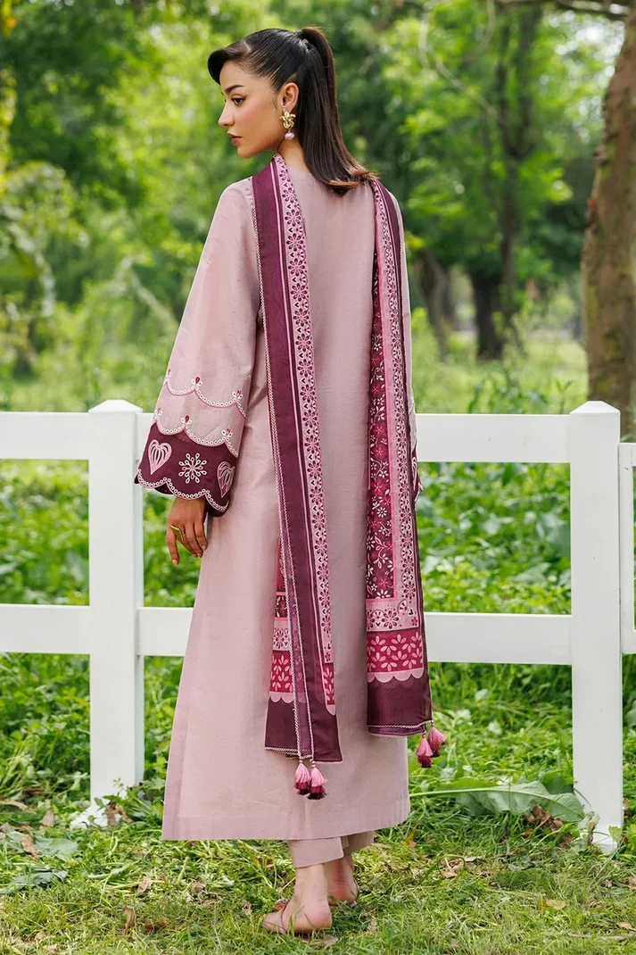 Unstitched 3 Piece Fully Embroidered Dhanak Dress With Printed Blended Shawl - Image 4