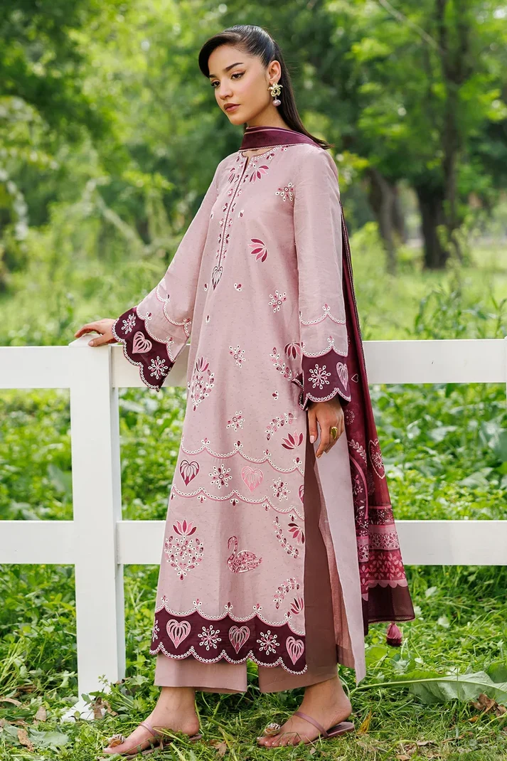 Unstitched 3 Piece Fully Embroidered Dhanak Dress With Printed Blended Shawl - Image 3