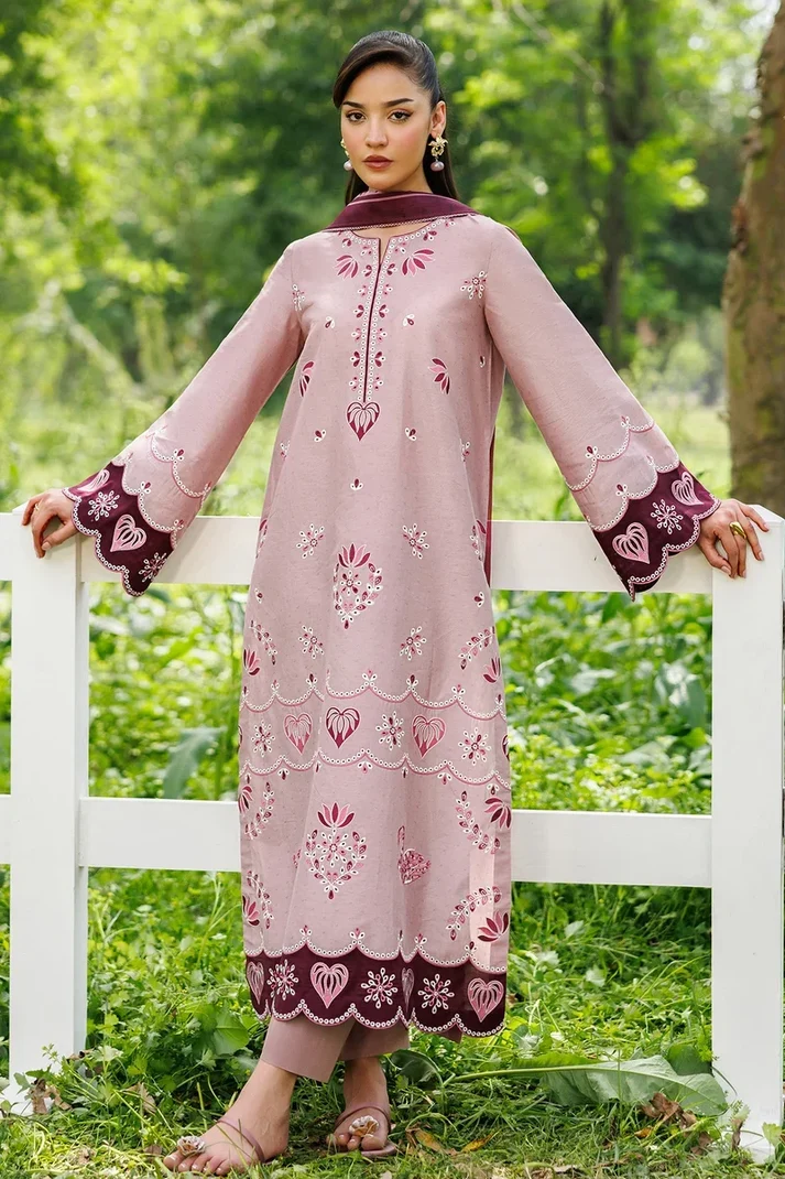 Unstitched 3 Piece Fully Embroidered Dhanak Dress With Printed Blended Shawl - Image 2
