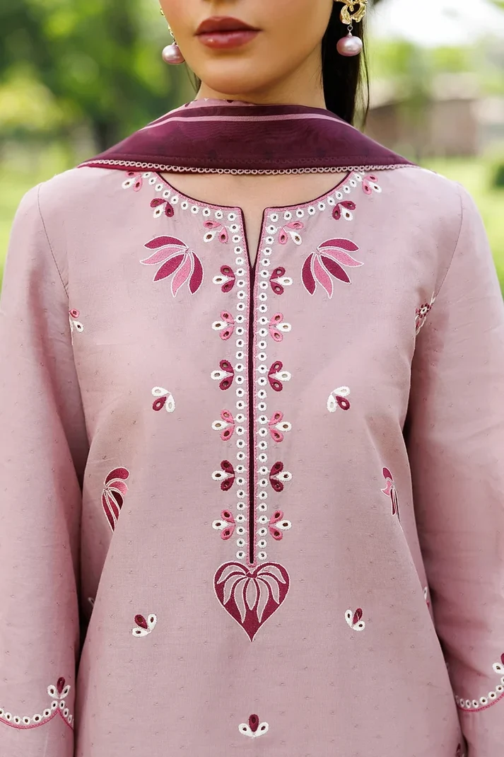 Unstitched 3 Piece Fully Embroidered Dhanak Dress With Printed Blended Shawl - Image 6