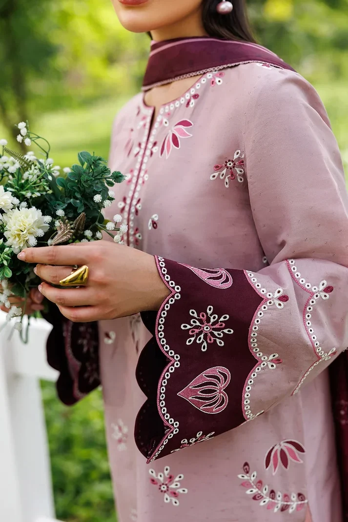 Unstitched 3 Piece Fully Embroidered Dhanak Dress With Printed Blended Shawl - Image 5