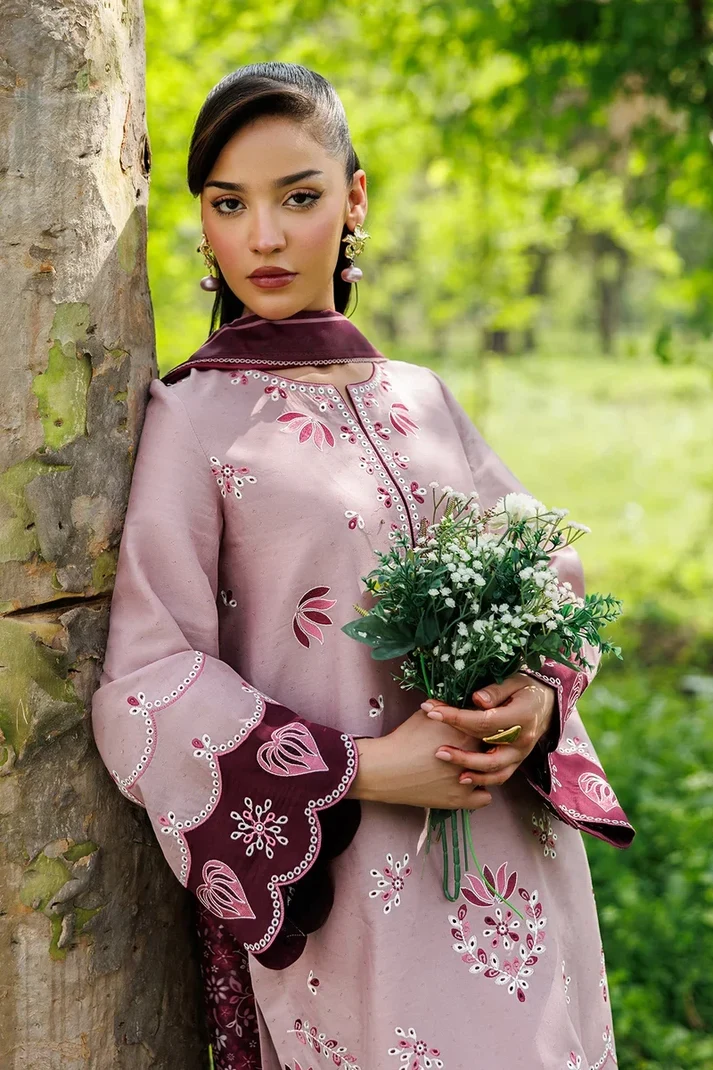 Unstitched 3 Piece Fully Embroidered Dhanak Dress With Printed Blended Shawl - Image 7