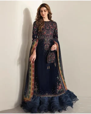 3 Piece Unstitched Heavy Embroidered Velvet Suit ( Full Embroidered Chiffon Dupatta )