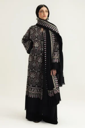 3 Piece Unstitched Fully Embroidered Dhanak Dress With Embroidered Dhanak Shawl