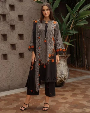 3 Piece - Unstitched Digital Printed Khaddar Fabric With Embroidered Laces