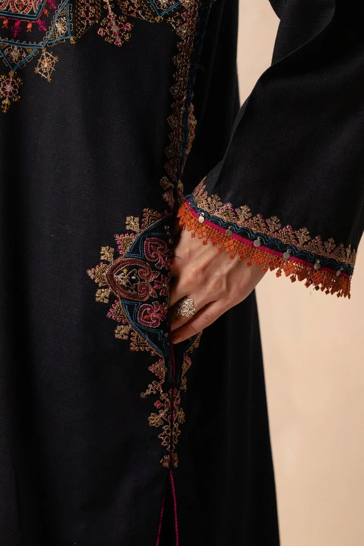 3 Piece Unstitched Fully Embroidered Dhanak Dress With Printed Blended Shawl - Image 5