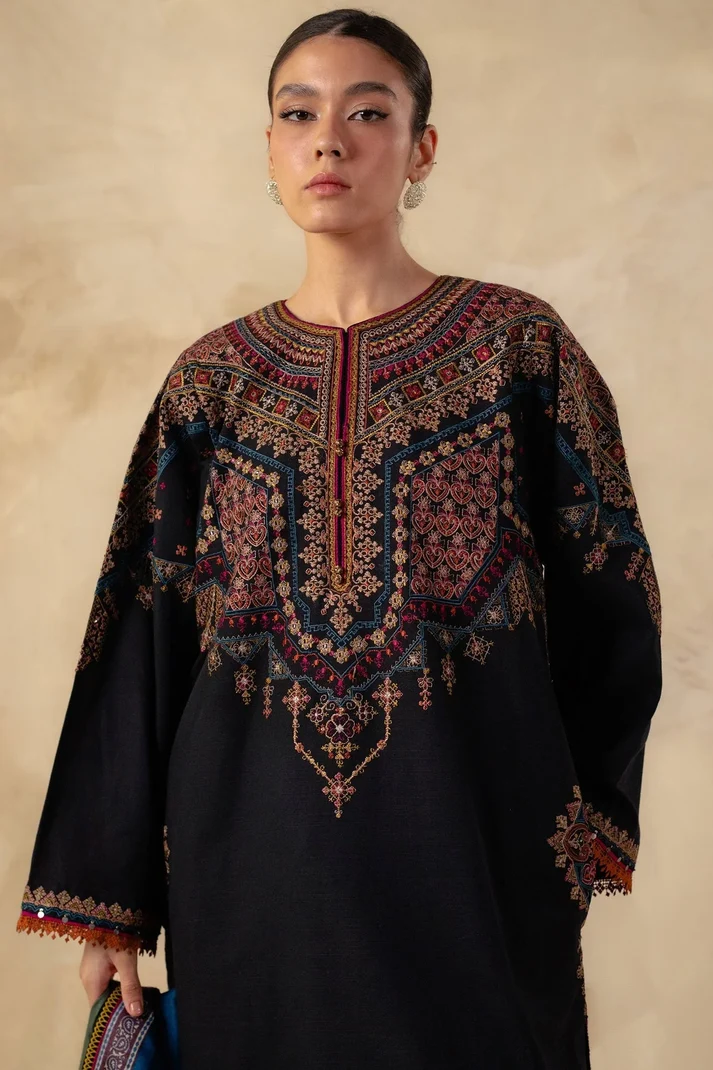 3 Piece Unstitched Fully Embroidered Dhanak Dress With Printed Blended Shawl - Image 2