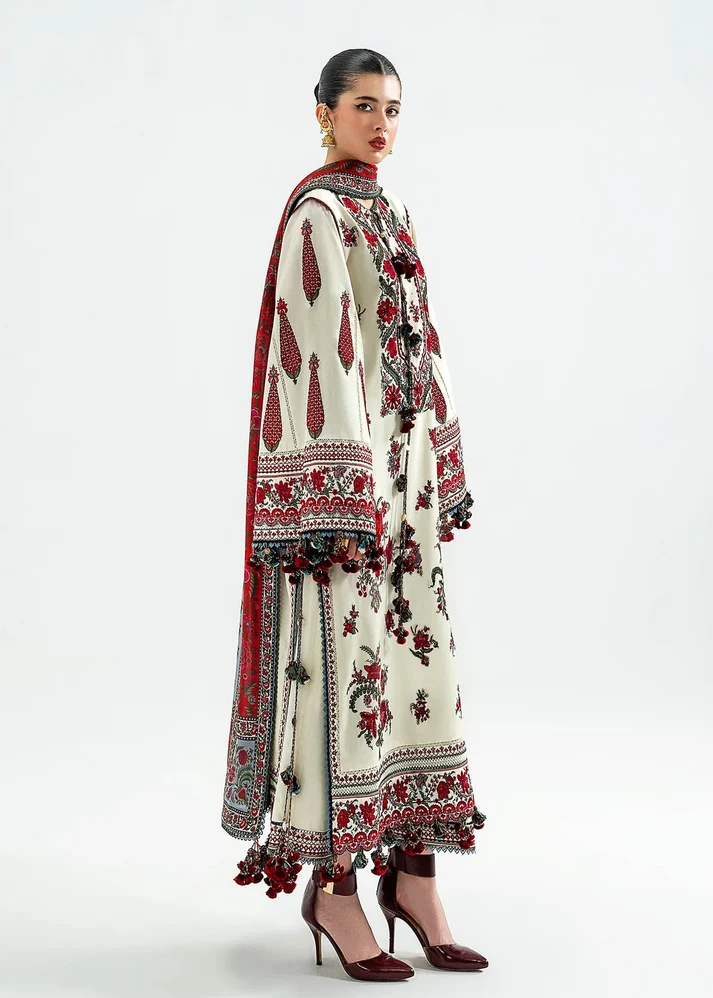 3 Piece Unstitched Fully Embroidered Dhanak Dress With Printed Blended Shawl - Image 2