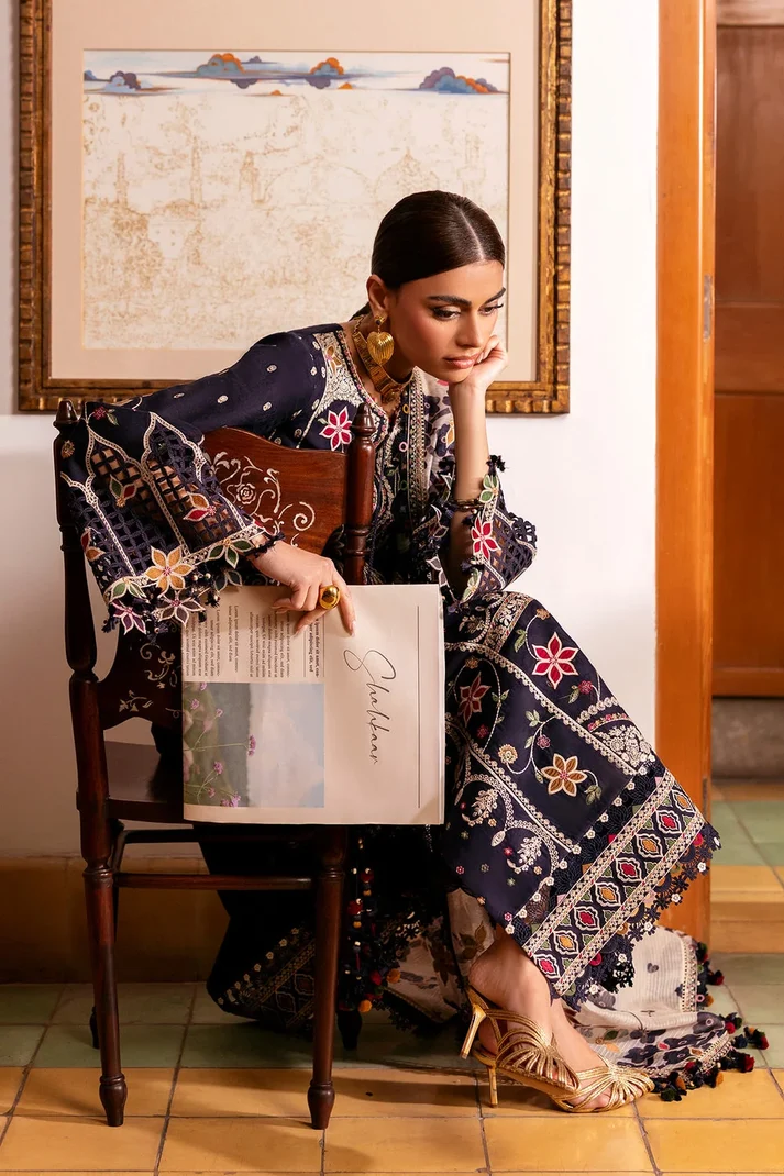 3 Piece Unstitched Fully Embroidered Dhanak Dress With Printed Blended Shawl - Image 6