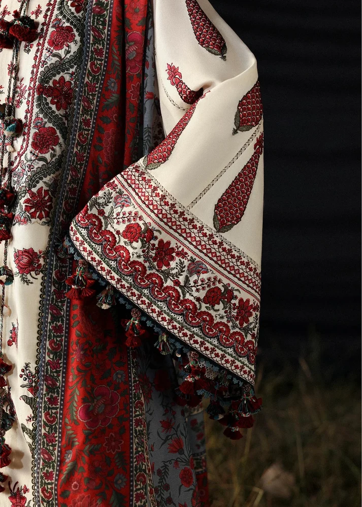 3 Piece Unstitched Fully Embroidered Dhanak Dress With Printed Blended Shawl - Image 7