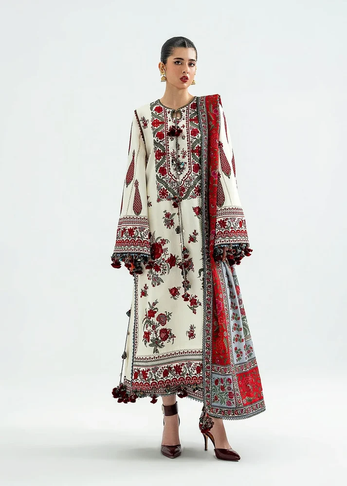 3 Piece Unstitched Fully Embroidered Dhanak Dress With Printed Blended Shawl - Image 4