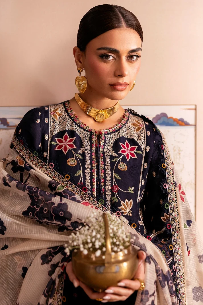 3 Piece Unstitched Fully Embroidered Dhanak Dress With Printed Blended Shawl - Image 3