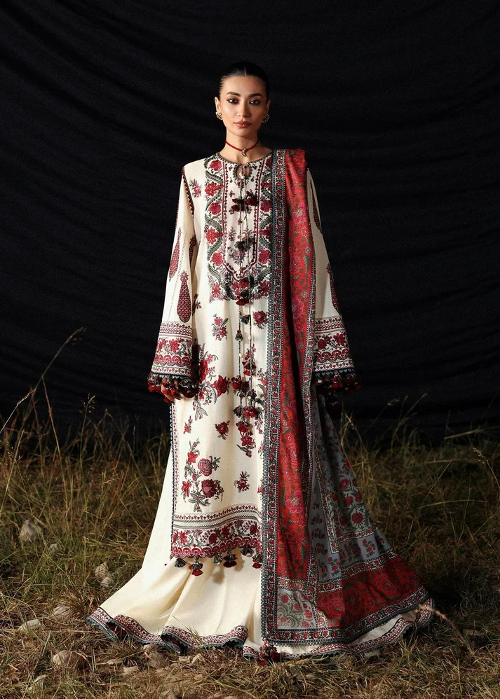 3 Piece Unstitched Fully Embroidered Dhanak Dress With Printed Blended Shawl - Image 5
