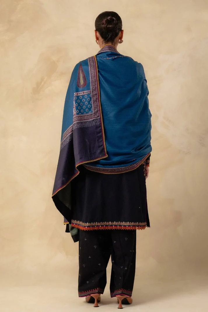 3 Piece Unstitched Fully Embroidered Dhanak Dress With Printed Blended Shawl - Image 4