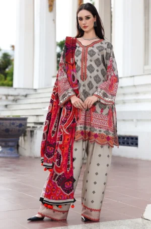 3 Piece - Unstitched Digital Printed Khaddar Fabric With Embroidered Laces