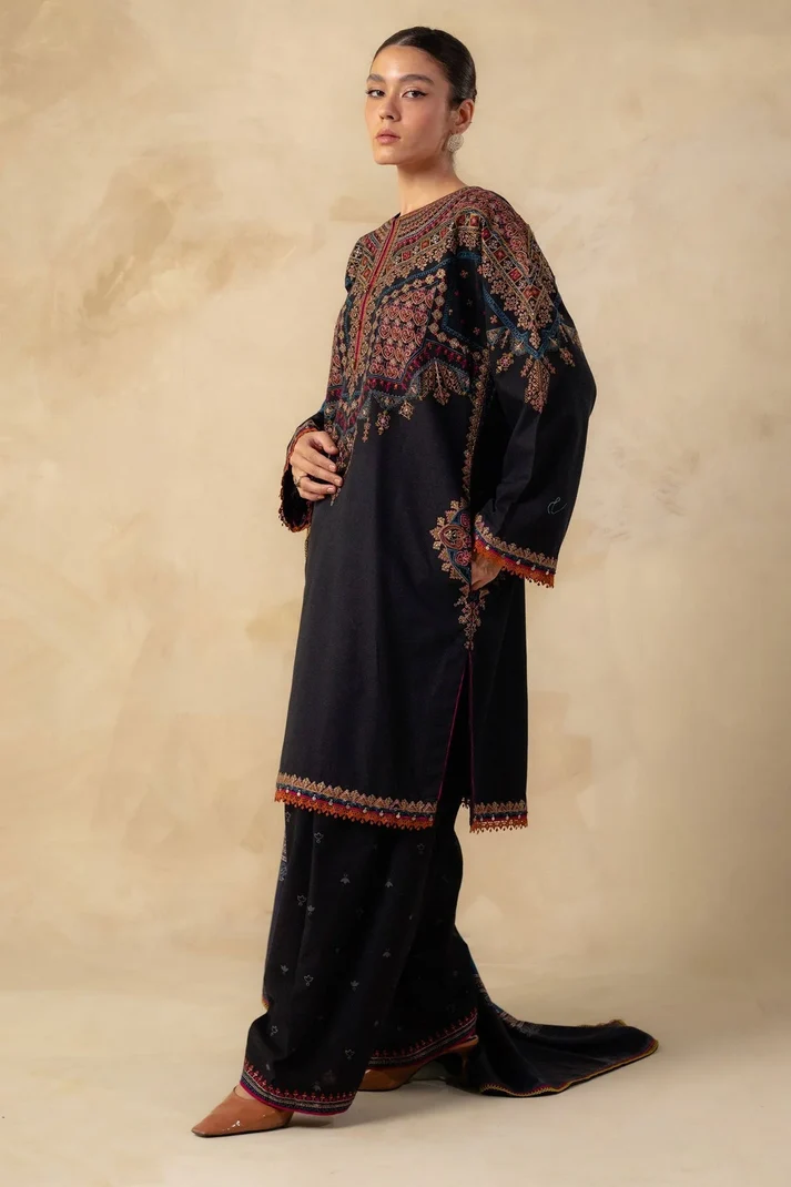 3 Piece Unstitched Fully Embroidered Dhanak Dress With Printed Blended Shawl - Image 7