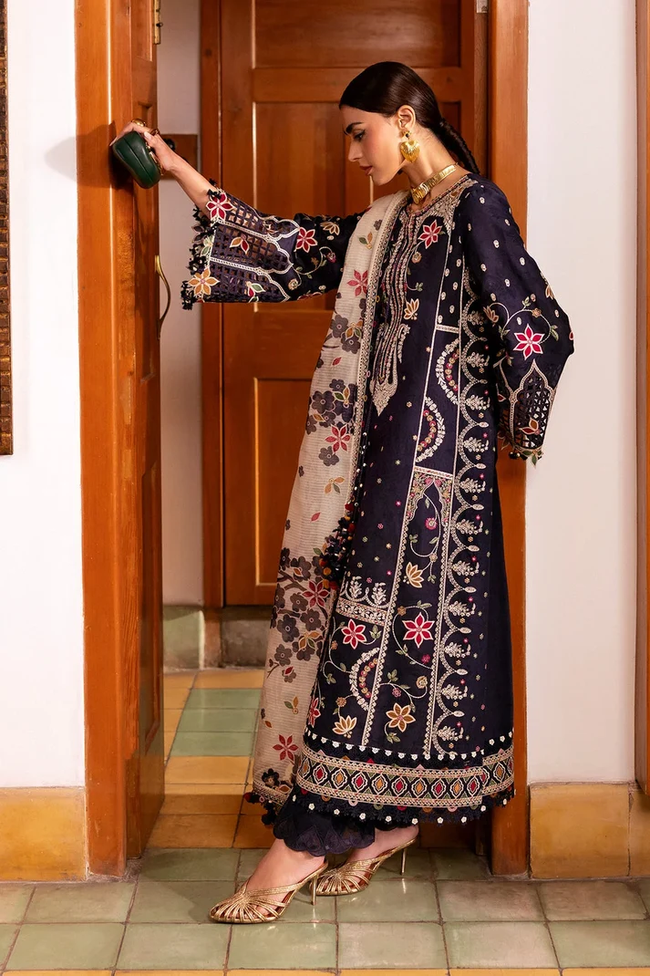 3 Piece Unstitched Fully Embroidered Dhanak Dress With Printed Blended Shawl - Image 2